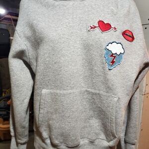Gray Pullover Sweatshirt with Cute Patch Appliqués